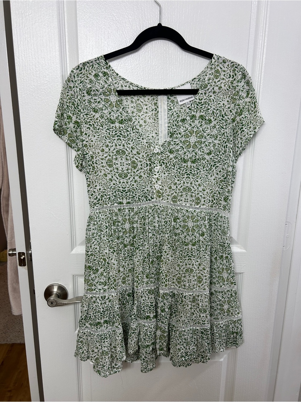 Skylar + Madison White Sundress with Green Floral Print